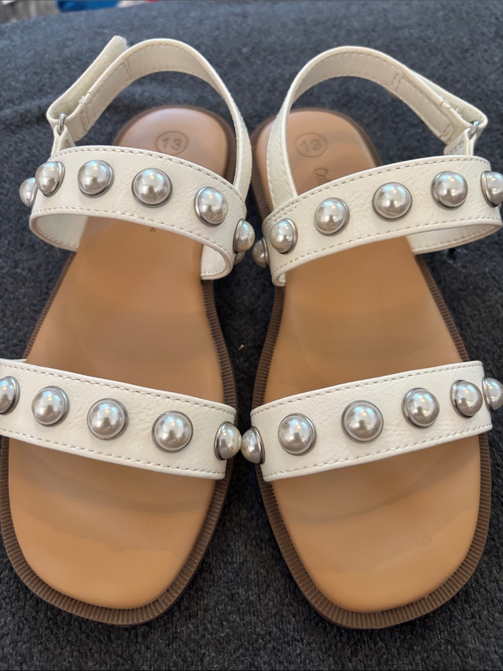 Cat & Jack White Pearl-Stud Girls' Double-Strap Sandals